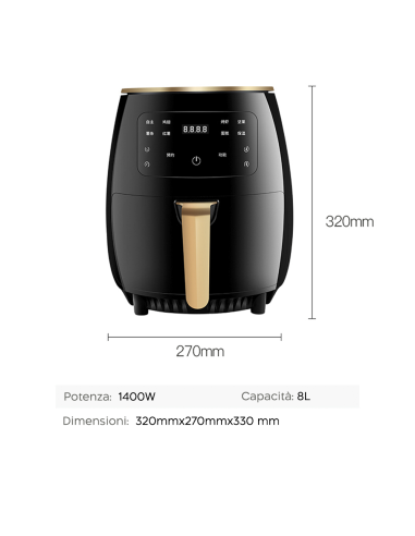 Friggitrice ad Aria 200°C Capienza 8LT Potenza...