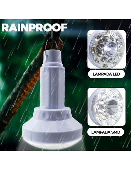 Lampada LED Portatile Ricarica solare Torcia Lampadina per Campeggio con Gancio