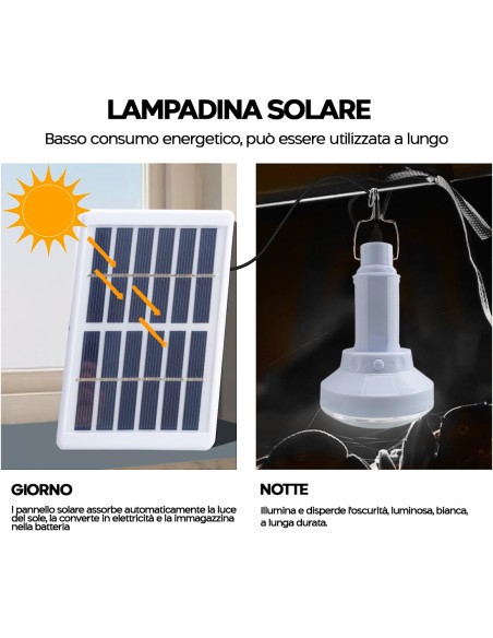 Lampada LED Portatile Ricarica solare Torcia Lampadina per Campeggio con Gancio