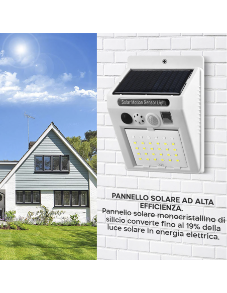 Lampada Solare con Allarme Sensore di Movimento Angolo 120° Controllo da Remoto