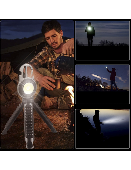 Mini Torcia Led Multiuso da Campeggio Portatile e Ricaricabile con Treppiede