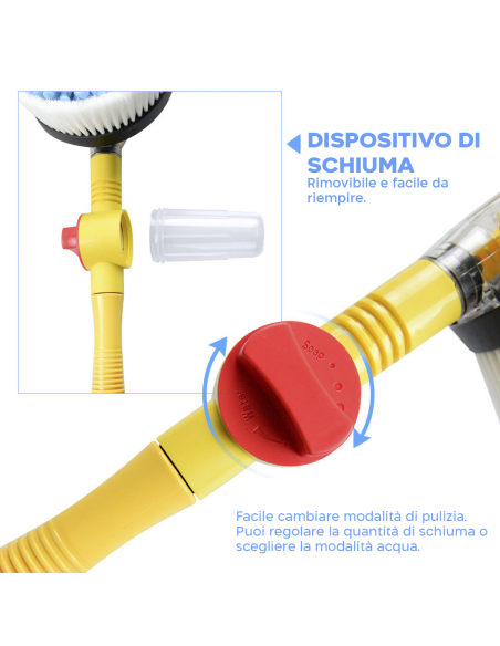 Spazzola Rotante Lavaggio Auto Finestre Alta Pressione con Serbatoio per Sapone