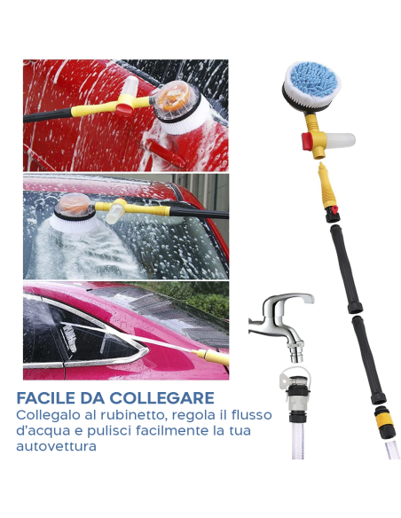 Spazzola Rotante Lavaggio Auto Finestre Alta Pressione con Serbatoio per Sapone
