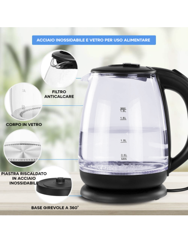 Bollitore Elettrico in Vetro Borosilicato 1500W...