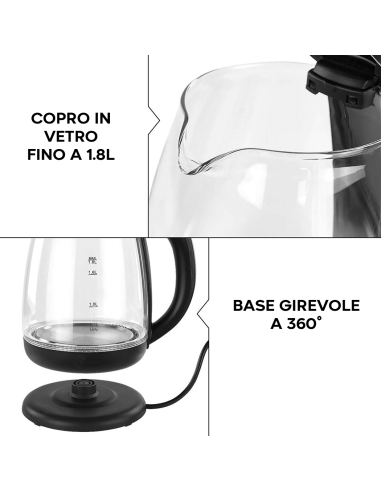 Bollitore Elettrico in Vetro Borosilicato 1500W...