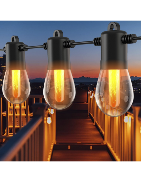 Catena Luminosa con Pannello Solare Ricaricabile 10m Luce Calda Effetto Fuoco