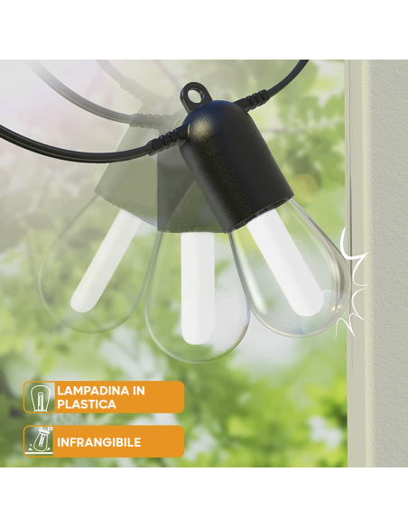 Catena Luminosa con Pannello Solare Ricaricabile 10m Luce Calda Effetto Fuoco