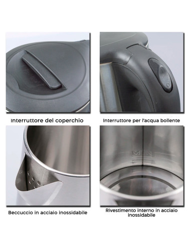 Bollitore Elettrico in Acciaio Inox 1.8lt 1500W...