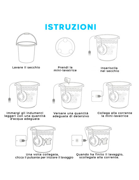 Secchio Silicone Richiudibile 10lt e Mini Lavatrice Portatile Turbina Ruotante