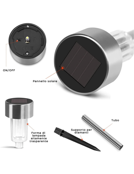 Set 2 lampade 1 led da 30 cm a energia solare segnapasso da giardino