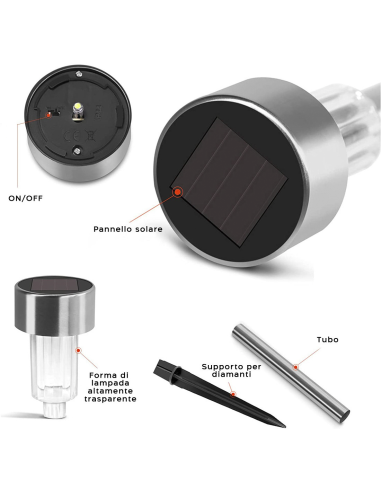 Set 4 lampade 1 led da 30 cm a energia solare...