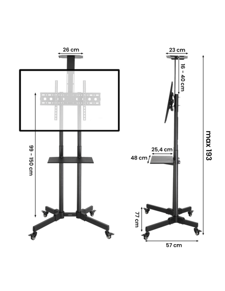 Supporto Carello TV 4 Ruote Girevoli Mobile Staffa Porta Televisione Fino a 50Kg