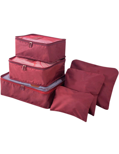 Image of Set 6 Borse Organizer da Viaggio Impermeabili Salvaspazio per Valigia con Zip Bordeaux052