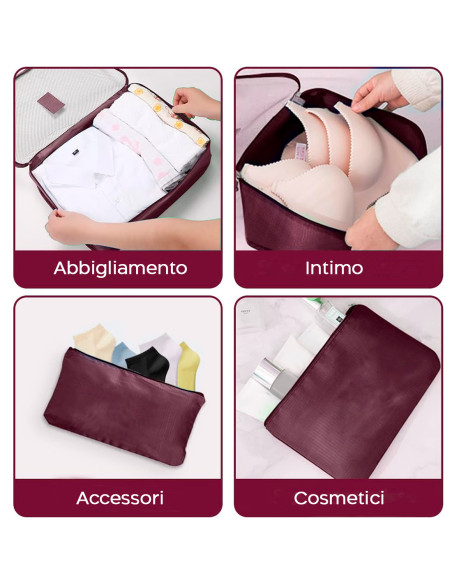 Set 6 Borse Organizer da Viaggio Impermeabili Salvaspazio per Valigia con Zip