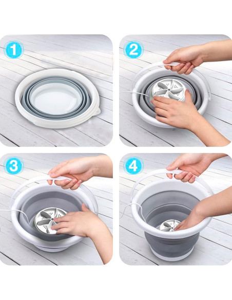 Secchio Silicone Richiudibile 10lt e Mini Lavatrice Portatile Turbina Ruotante