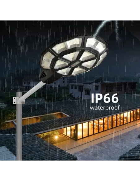 Lampione Stradale Ricarica Solare Jortan Potenza 500W IP66 Telecomando e Timer