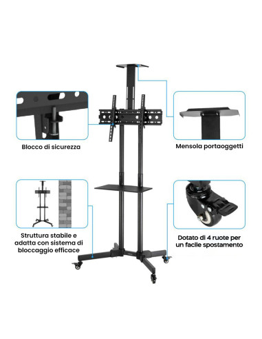Supporto Carello TV 4 Ruote Girevoli Mobile...